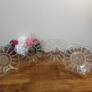 Federal Glass Columbia Clear Depression Glass Side Plates Set of 4 Vintage 1930s